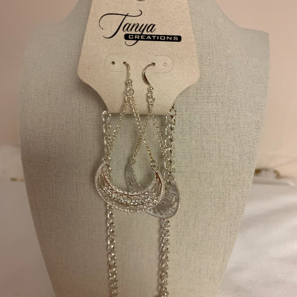 Silver tone Jewelry Set Square Disc NWT Unique Fun Edgy Boho - Picture 2 of 3